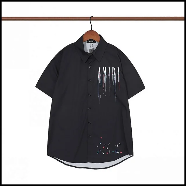 AMIRI Shirts Short-sleeve button-up shirt with paint-drip logo graphic product detail image 7