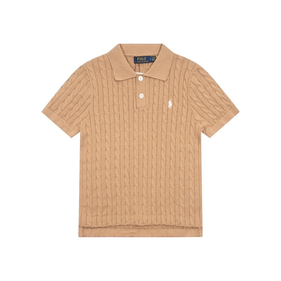 Polo Ralph Lauren Knitwear Cable-Knit Short-Sleeve Shirt — Khaki
