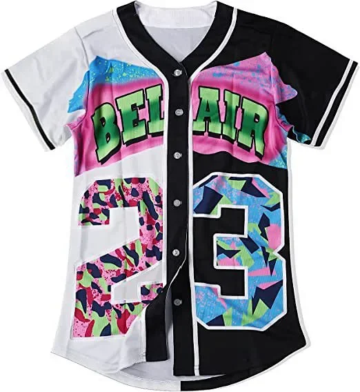Unbranded Shirts Short-Sleeve Button-Front Baseball Jersey with Bel Air 23 Graphic product detail image 6