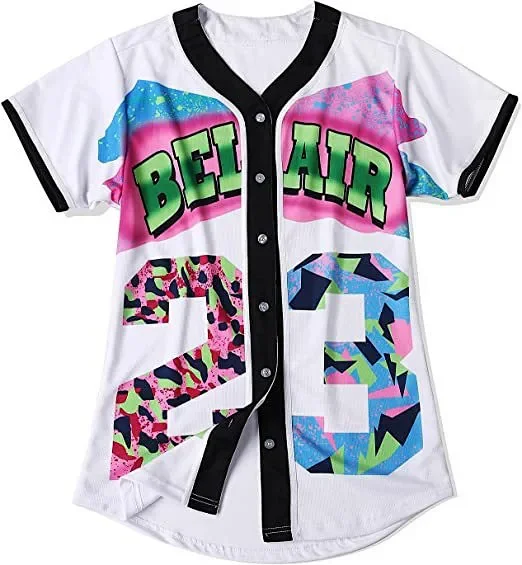 Unbranded Shirts Short-Sleeve Button-Front Baseball Jersey with Bel Air 23 Graphic product detail image 22