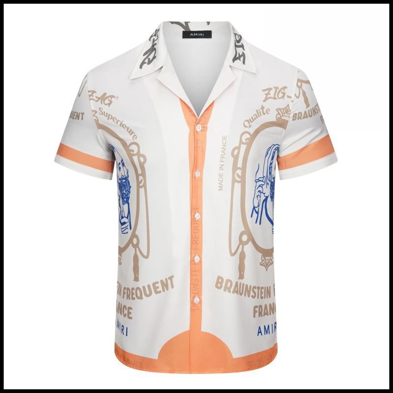 AMIRI Shirts Short-sleeve button-up shirt with paint-drip logo graphic — 9015 White