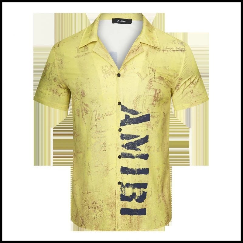 AMIRI Shirts Short-sleeve button-up shirt with paint-drip logo graphic — 9167 Yellow