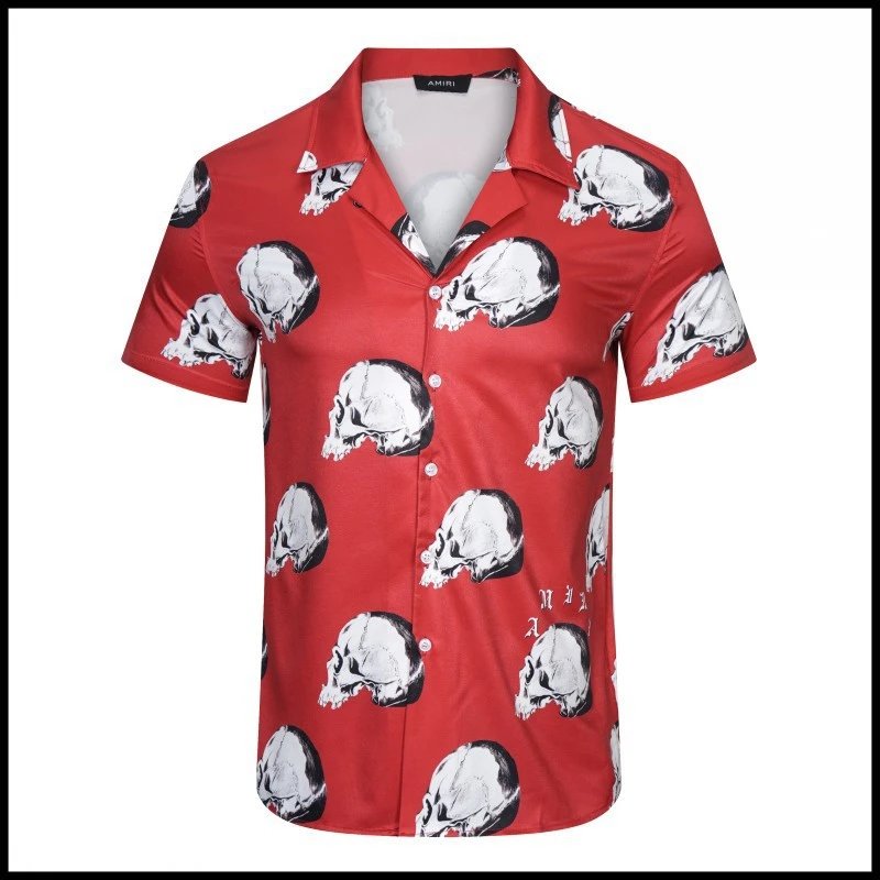AMIRI Shirts Short-sleeve button-up shirt with paint-drip logo graphic — 9218 Red