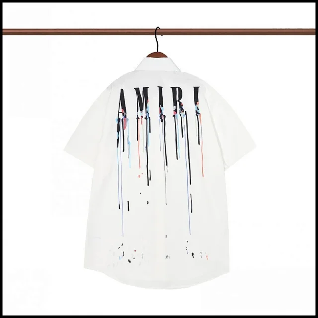 AMIRI Shirts Short-sleeve button-up shirt with paint-drip logo graphic product detail image 10