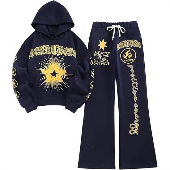 Unbranded Matching Sets Letter and Star Graphic Hoodie Wide-Leg Sweatpants Set image 5