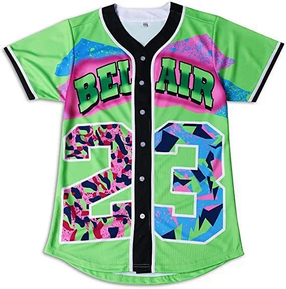 Unbranded Shirts Short-Sleeve Button-Front Baseball Jersey with Bel Air 23 Graphic product detail image 12