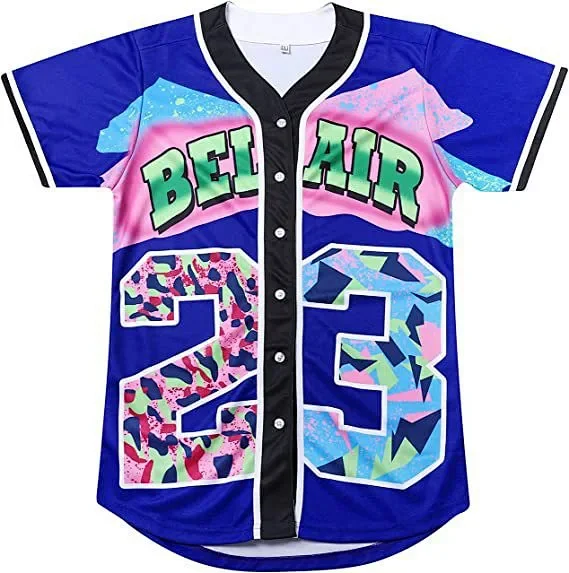 Unbranded Shirts Short-Sleeve Button-Front Baseball Jersey with Bel Air 23 Graphic product detail image 28