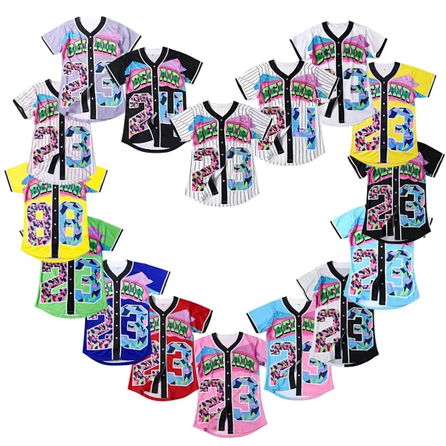 Unbranded Shirts Short-Sleeve Button-Front Baseball Jersey with Bel Air 23 Graphic product detail image 3