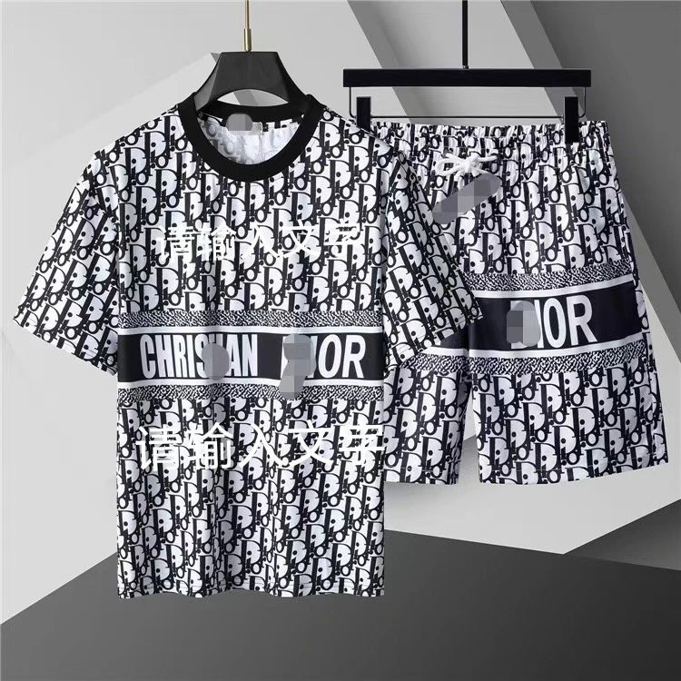 Dior Oblique Print T-Shirt and Shorts Set Light Green - 11