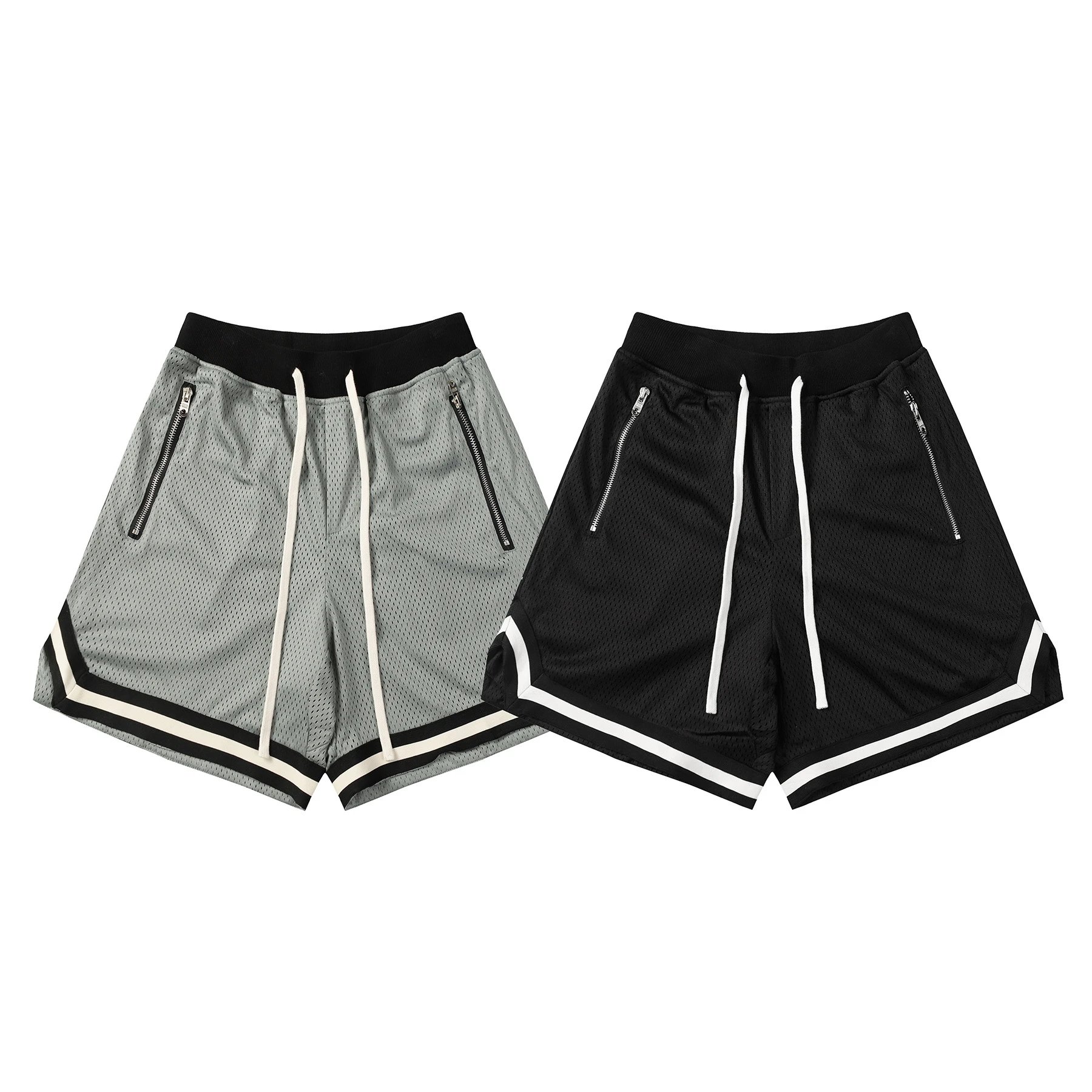 Design Mesh Basketball Shorts Black with White Trim - 2