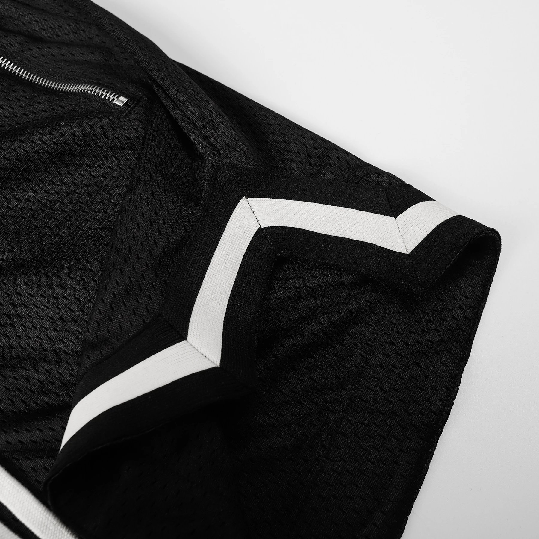 Design Mesh Basketball Shorts Black with White Trim - 7