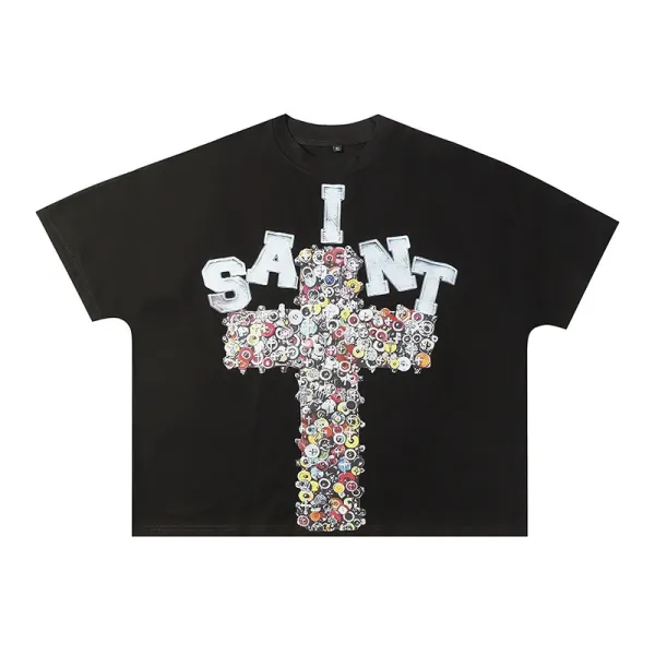 Saint Tears Cross Graphic T-Shirt Black - 1
