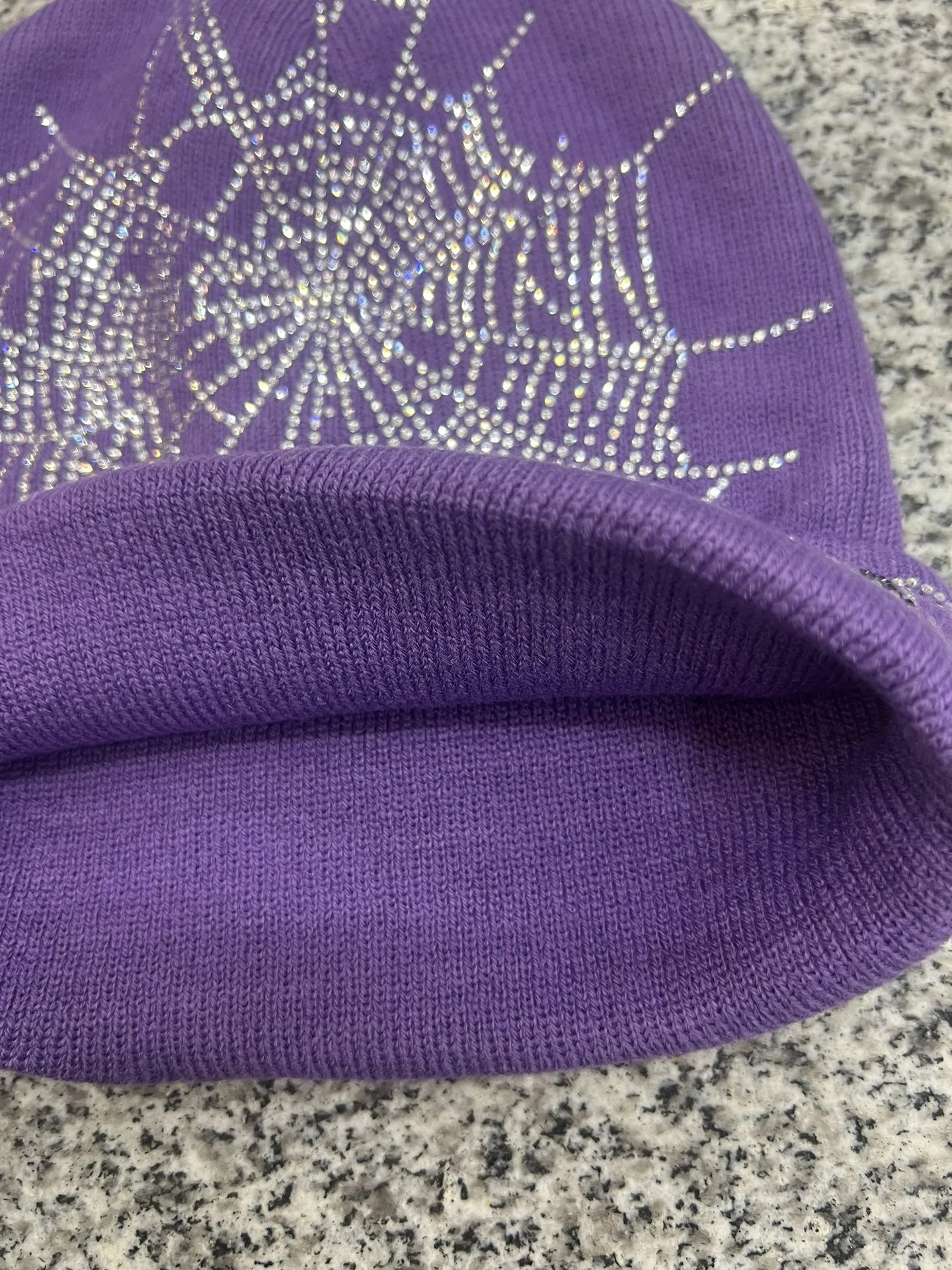 SP5DER Rhinestone Spiderweb Beanie Orange - 8