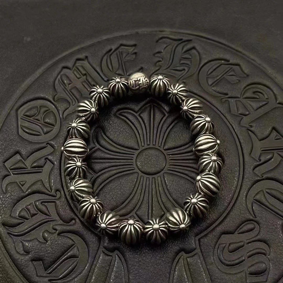 Chrome Hearts Black Onyx Bead Bracelet with Cross Charm Jewelry - 2