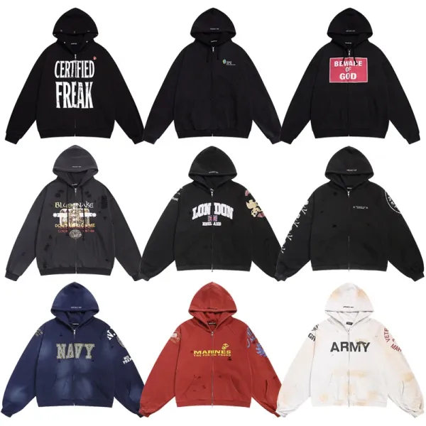 Project Drip x USMC Marines Distressed Zip-Up Hoodie Red - 3