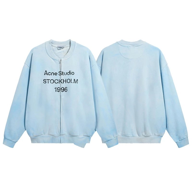 Ac1996 Distressed Letter Retro Baseball Zip Hoodie photo 3