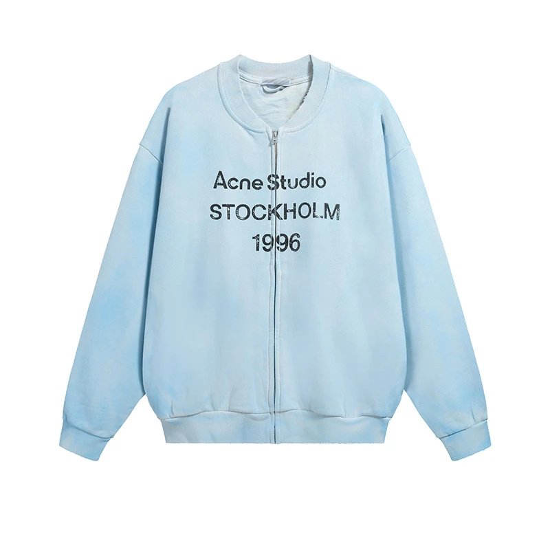 Ac1996 Distressed Letter Retro Baseball Zip Hoodie photo 7