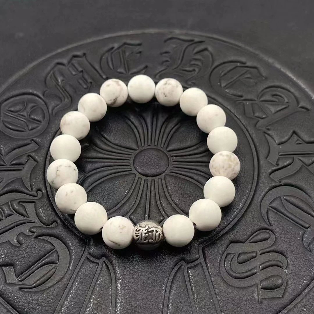 Chrome Hearts Black Onyx Bead Bracelet with Cross Charm Jewelry - 21