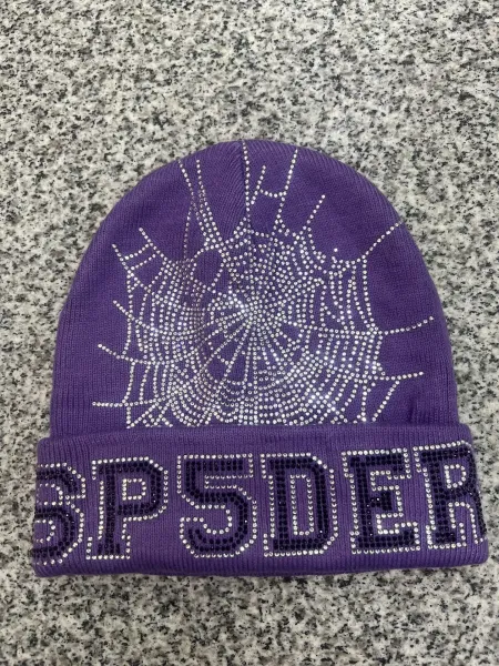 SP5DER Rhinestone Spiderweb Beanie Orange - 4