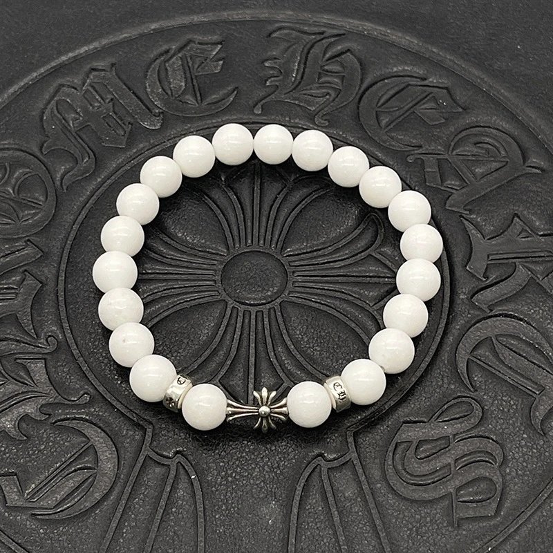 Chrome Hearts Black Onyx Bead Bracelet with Cross Charm Jewelry - 28