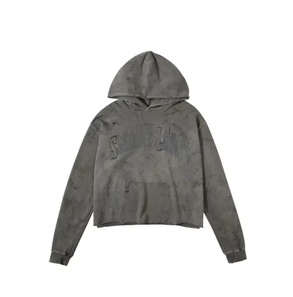 Gallery Dept Distressed Cropped Hoodie Gray - 1