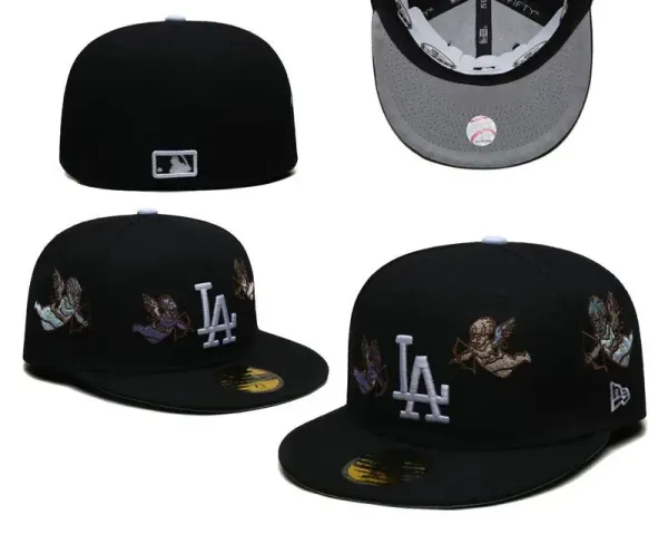New Era x MLB Los Angeles Dodgers Black Angel Embroidery 59FIFTY Fitted Cap Hats - 1