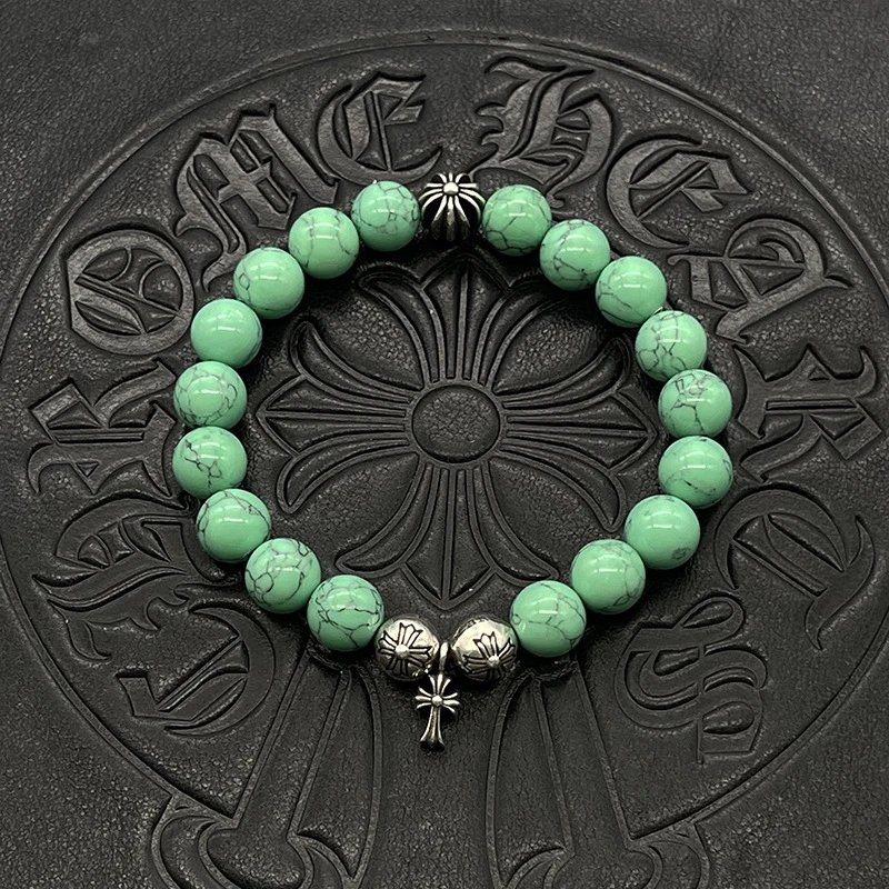 Chrome Hearts Black Onyx Bead Bracelet with Cross Charm Jewelry - 46