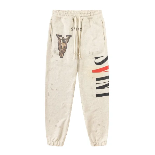 Vetements Saint V Sweatpants Beige Distressed Sweatpants - 1