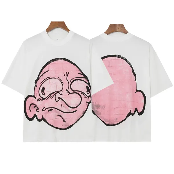 Design Pink Cartoon Face Graphic T-Shirt White - 1
