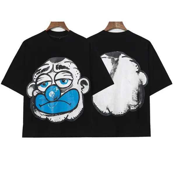 Design Graphic Face Print Black Oversized T-Shirt - 1