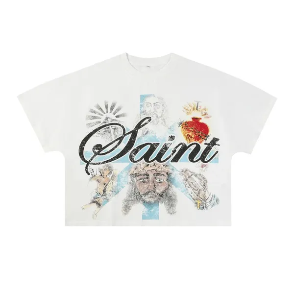 Saint Tears Saint Graphic Print Cropped T-Shirt White - 1
