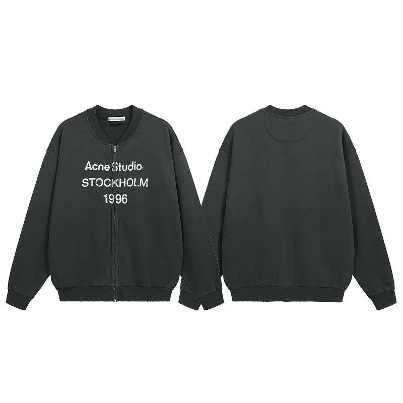 Ac1996 Distressed Letter Retro Baseball Zip Hoodie photo 2