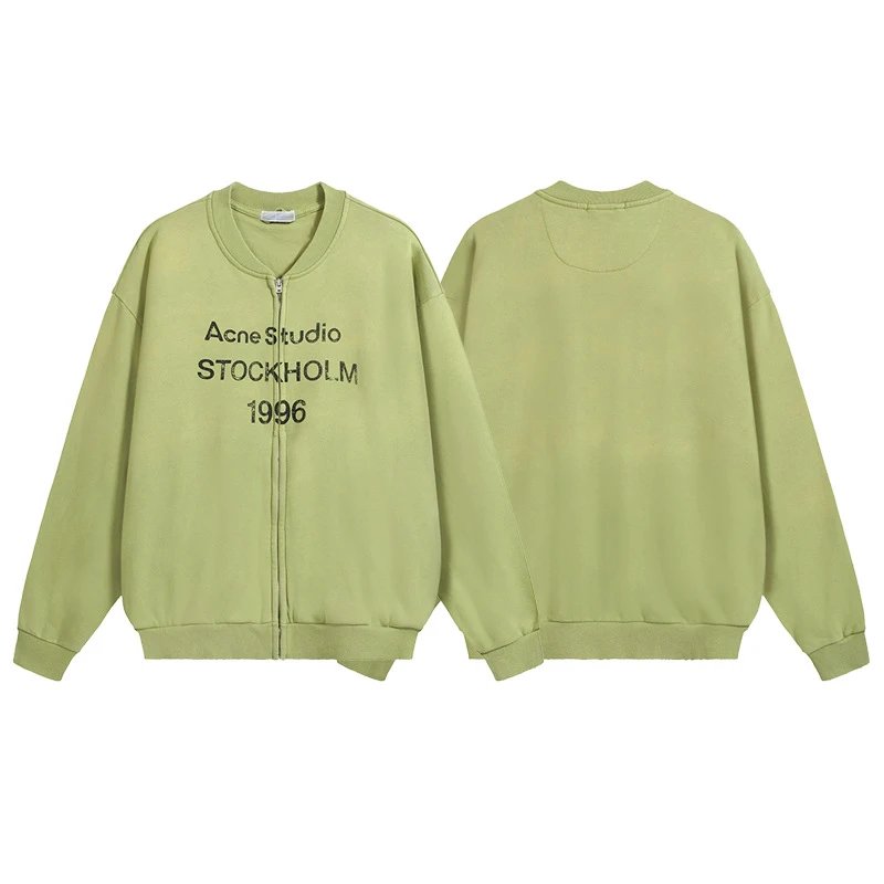 Ac1996 Distressed Letter Retro Baseball Zip Hoodie photo 5