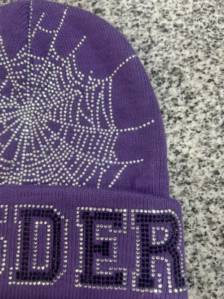 SP5DER Rhinestone Spiderweb Beanie Orange - 7