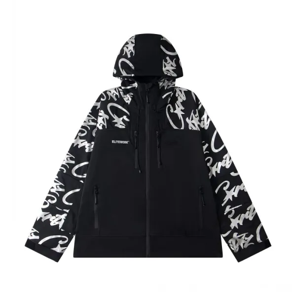 ELITEWORK Graffiti Print Pink Hooded Windbreaker Jacket - 18