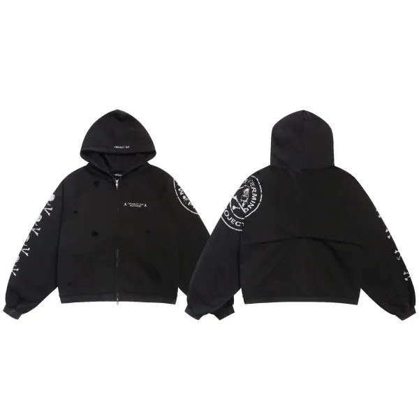 Project G.R. x Mastermind Japan Distressed Zip-Up Hoodie Black - 1