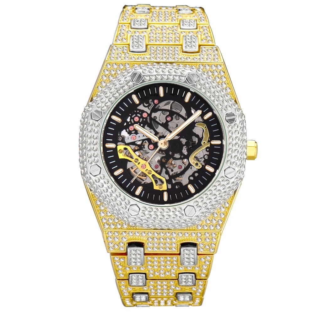 Design Skeleton Watch Rose Gold Crystal-Encrusted Mechanical Watch Watches - 3