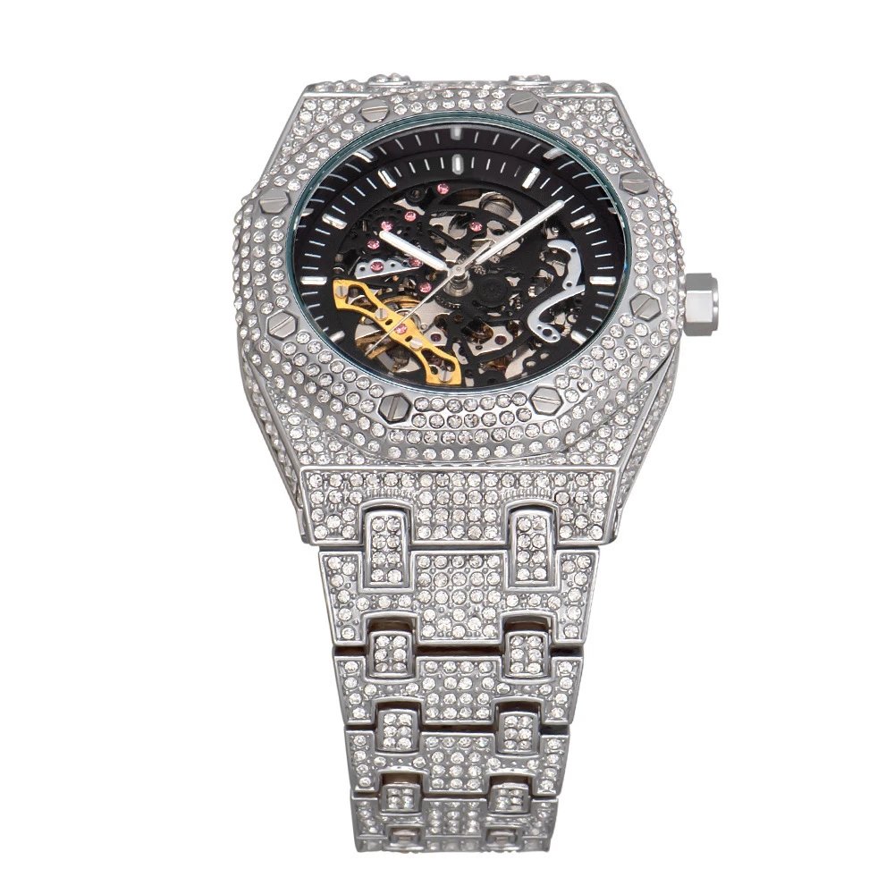 Design Skeleton Watch Rose Gold Crystal-Encrusted Mechanical Watch Watches - 7