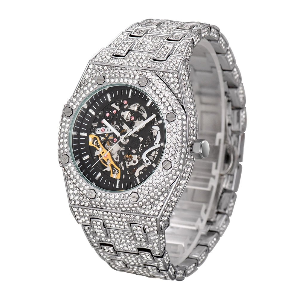Design Skeleton Watch Rose Gold Crystal-Encrusted Mechanical Watch Watches - 6