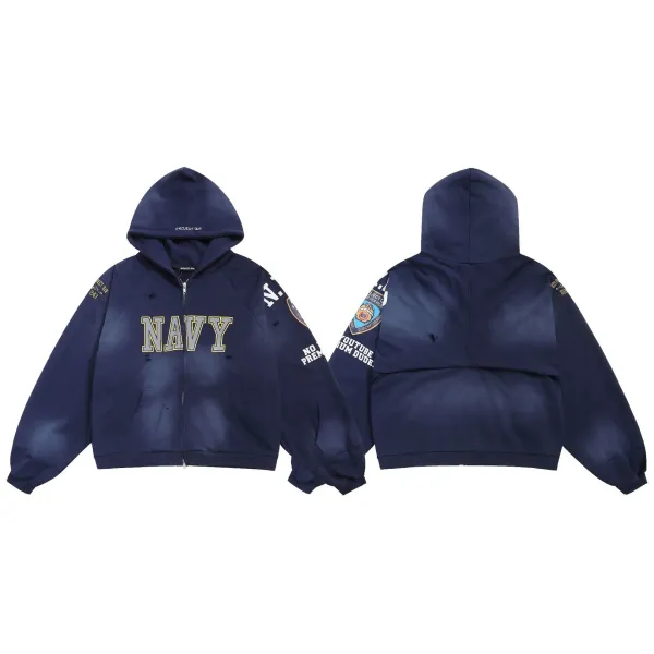 Project Q/R x Navy Distressed Zip-Up Hoodie Navy - 1