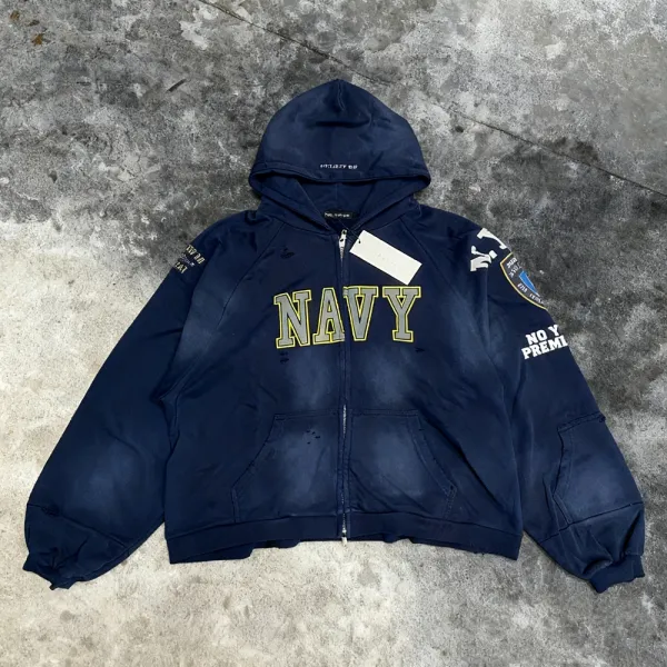 Project Drip x USMC Marines Distressed Zip-Up Hoodie Red - 4