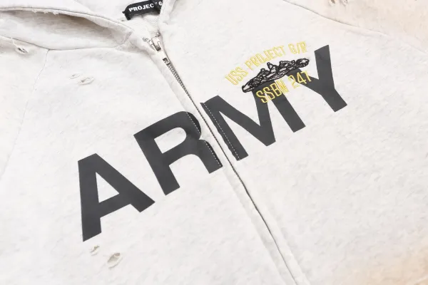 Project Drip x USMC Marines Distressed Zip-Up Hoodie Red - 8