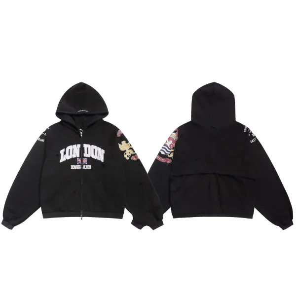 Project OVR London England Zip-Up Hoodie Black - 1