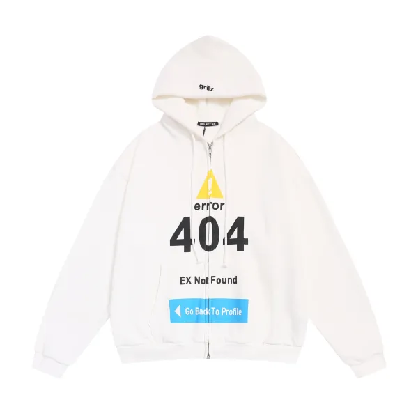 Grilz 404 Error Zip-Up Hoodie White - 1