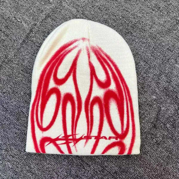 Hellstar Flame Graphic Beanie White / Red - 1