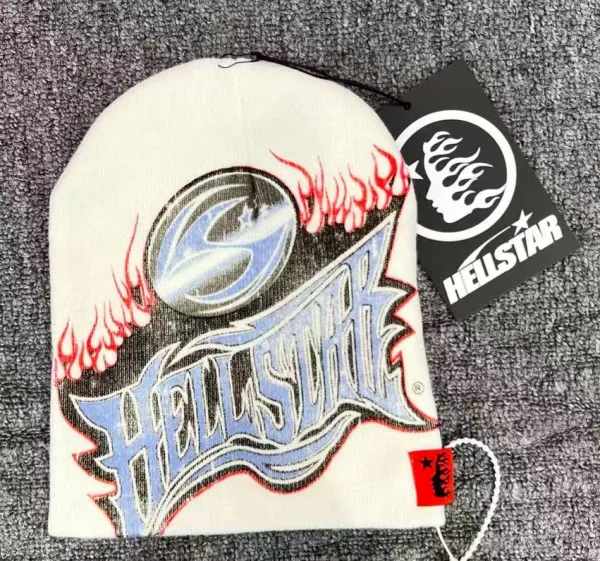 Hellstar Flame Logo Beanie White - 1