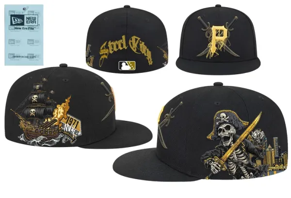 New Era Pittsburgh Pirates Steel City Pirate Collection Black Fitted Baseball Caps Hats - 1