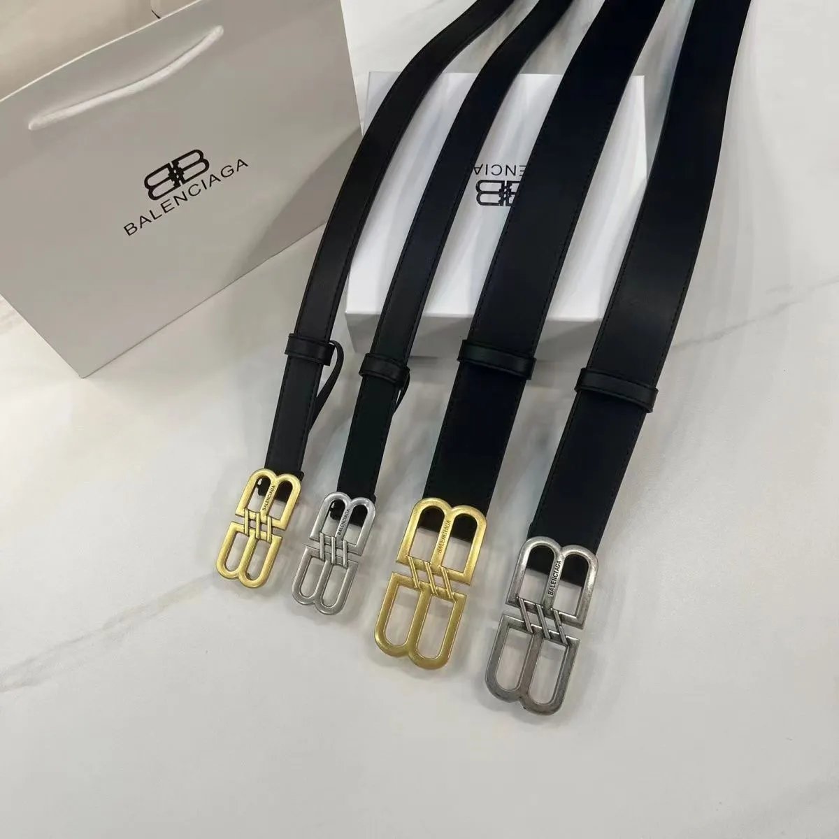 Balenciaga Black Leather Belt with Metal Buckle