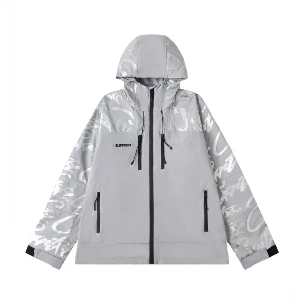 ELITEWORK Graffiti Print Pink Hooded Windbreaker Jacket - 19