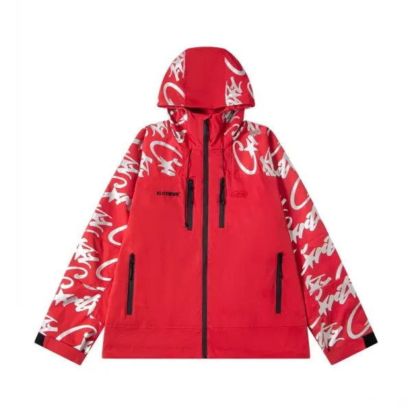 ELITEWORK Graffiti Print Pink Hooded Windbreaker Jacket - 20
